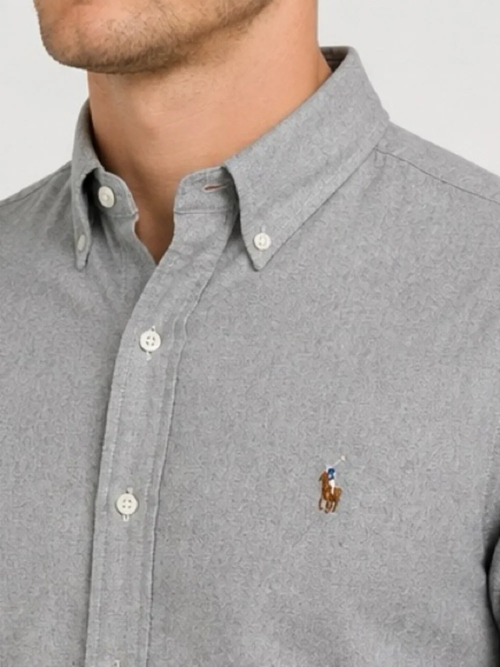 Ralph Lauren Men’s M Gray Oxford Cotton Button Down Multicolor Pony Shirt